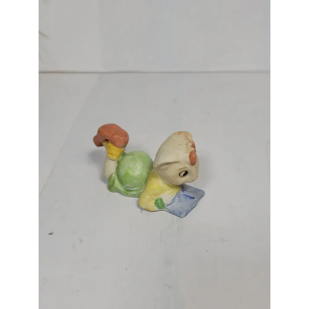Vintage Occupied Japan Ceramic Bunny Rabbit Reading Book Figurine Decor